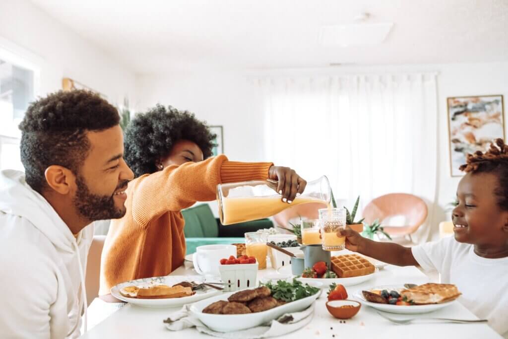 Family enjoying breakfast together