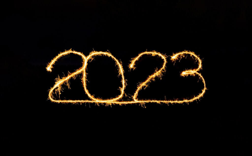 2023 against a black background
