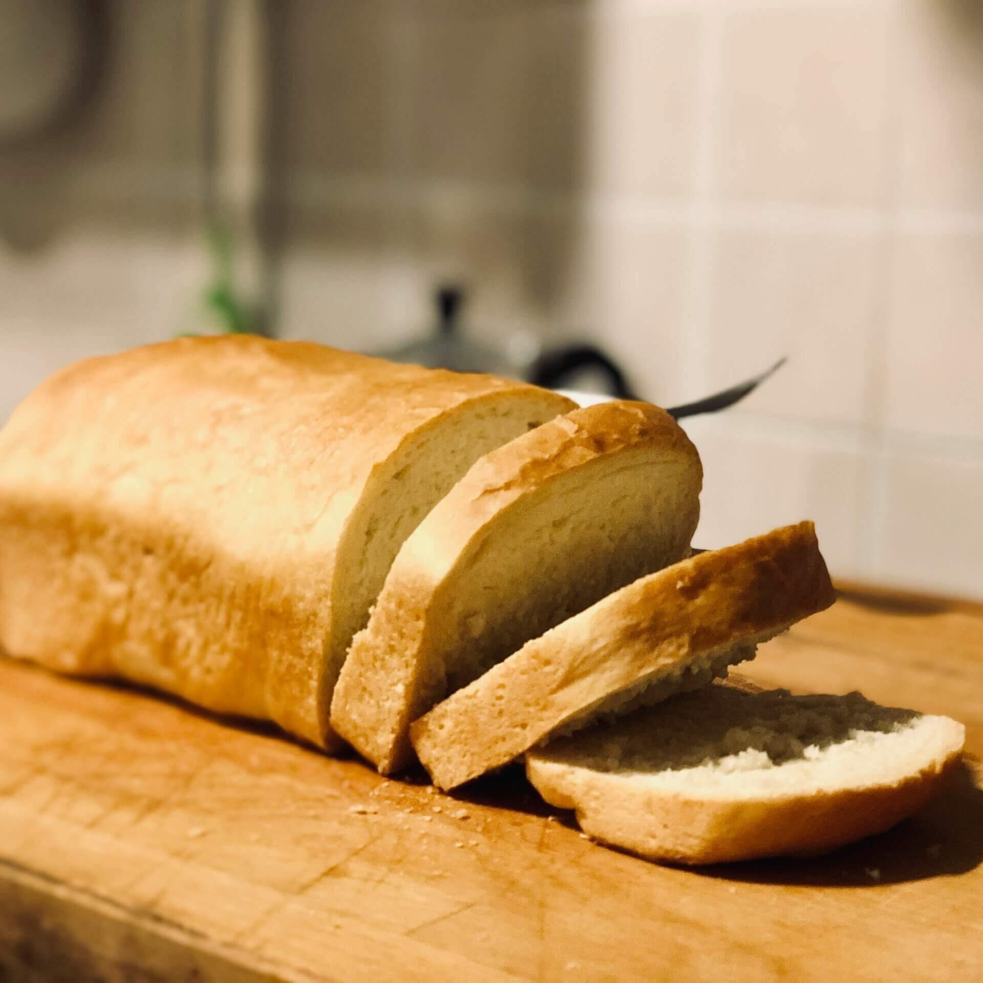 white bread on a cutting board
